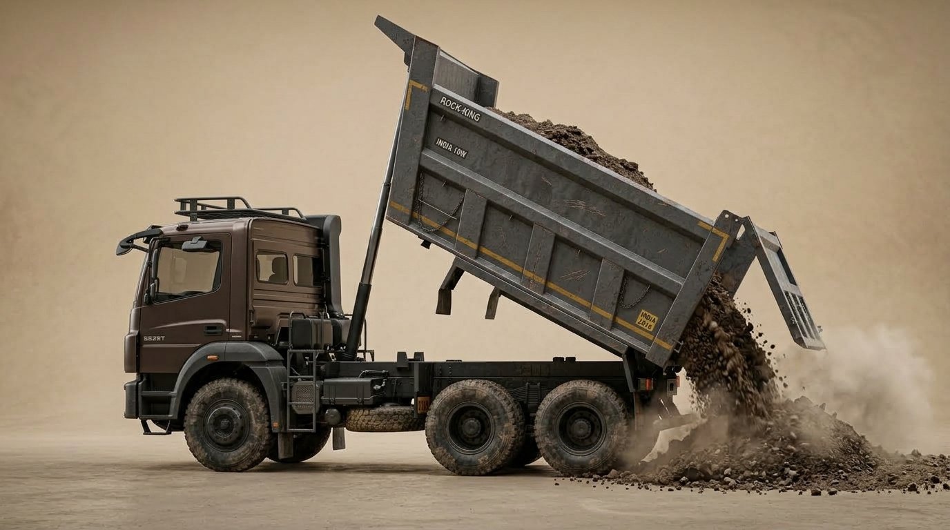 Heavy Tipper Truck Dumping Soil from Rear